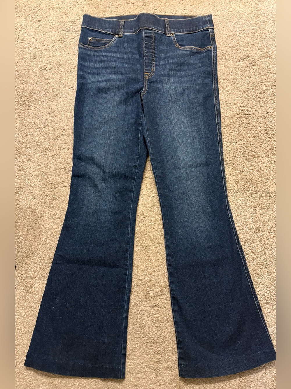 SPANX Pull On Stretch Mid-Rise Boot FLARE Denim Jeans Women's Large 32 X 28